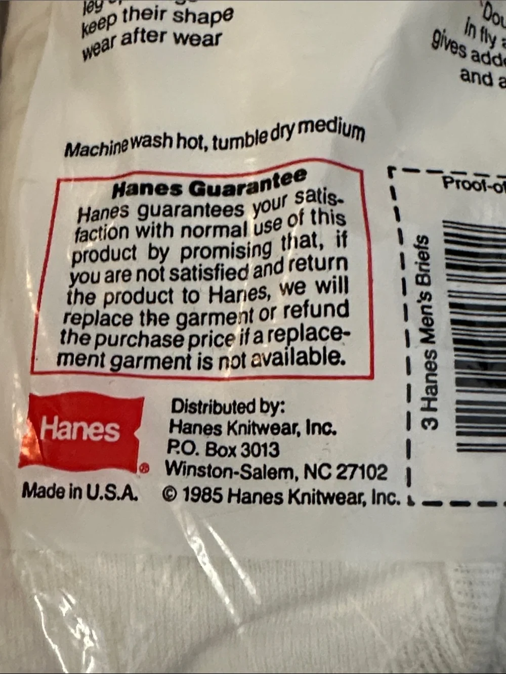 Hanes vintage 1985 New White Men's Briefs 3 Pack Classic Cotton Comfort size 36